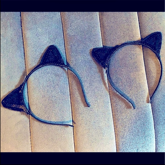 🎊💥HP!!💥🎊 Black Lace & Sequin Cat Ears Headband - Picture 2 of 9